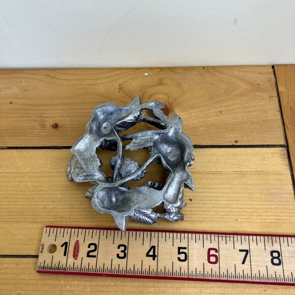 Seagull Pewter Canada Roses Candle Bowl Holder Base Ornate Leaves Vintage 1994 - Picture 4 of 7